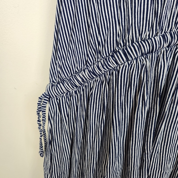 Faithfull the Brand Blue White Vertical Stripe Tie Neck Open Back Romper Sz S - Picture 3 of 9